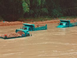 trucks in flood