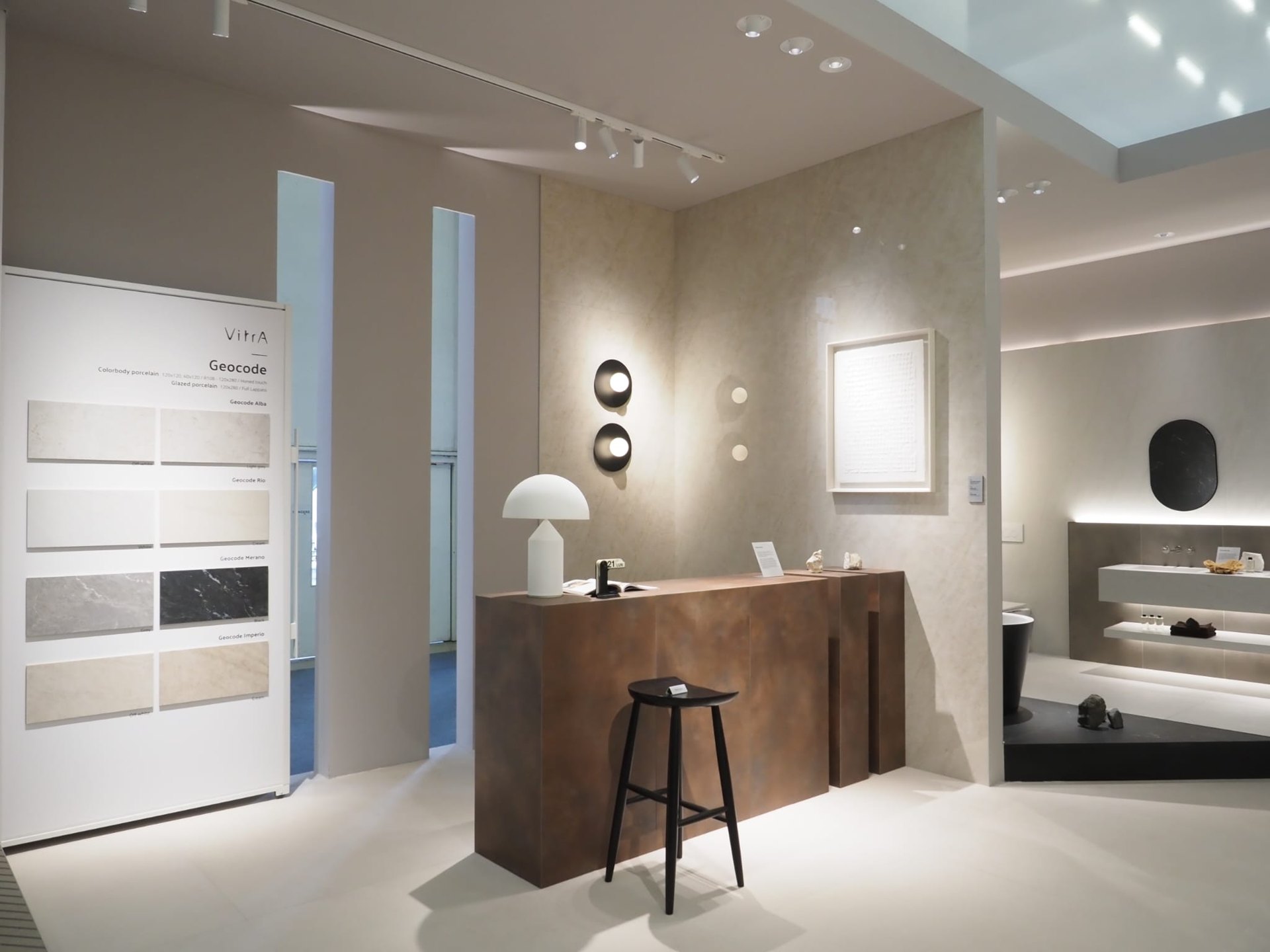Geocode collection display on the VitrA Tiles stand: At Cersaie Fair, VitrA Tiles Unveils Its "The Code" Concept Alongside New Codes for Design