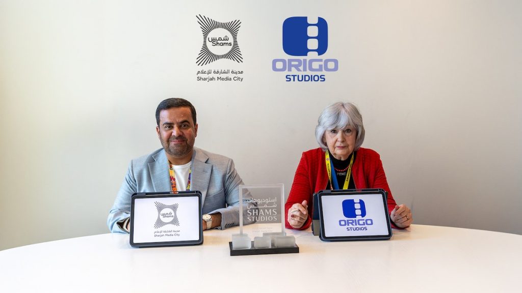 Hungary's Origo Studios signs partnership with Shams at MIPCOM Cannes: representatives of Sharjah Media City (Shams) and Origo Studios at the partnership signing